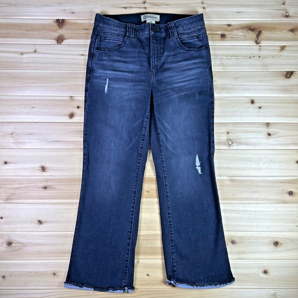 Democracy Jeans Womens 4P Black Wash Distressed Ab Technology Cut Off Crop Denim